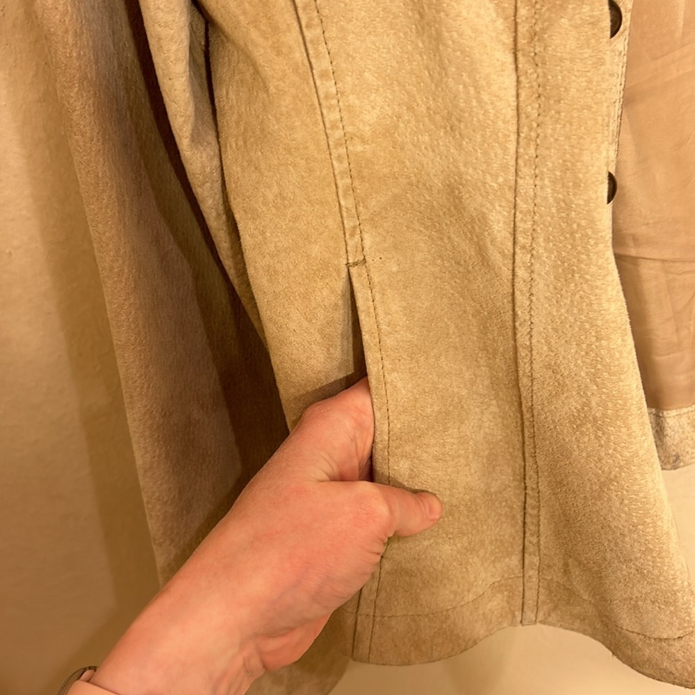 Vintage suede button down long sleeve leather beige tan jacket Aria - Picture 9 of 10